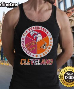 Premium Cleveland City Sports tank top featuring Guardians, Browns, and Cavaliers logos for passionate fans.