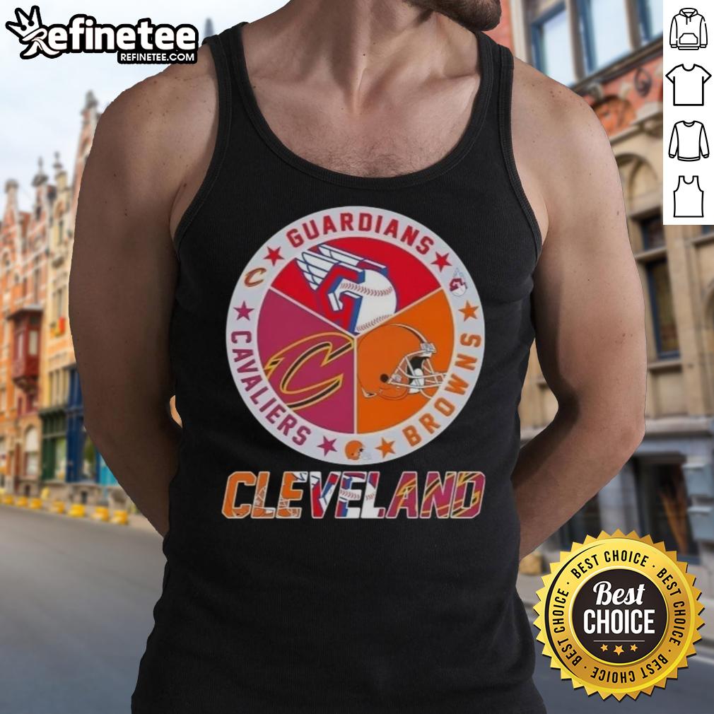 premium-cleveland-city-sports-guardians-browns-cavaliers-logo-tank-top Premium Cleveland City Sports tank top featuring Guardians, Browns, and Cavaliers logos for passionate fans.