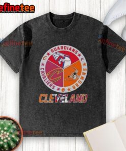 Premium Cleveland City Sports Guardians Browns Cavaliers logo washed t-shirt, perfect for sports fans.