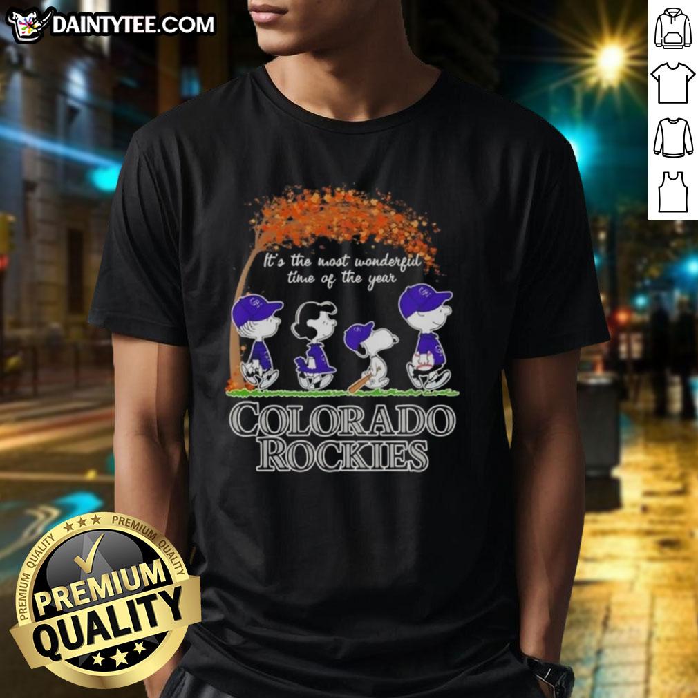 premium-colorado-rockies-x-peanuts-snoopy-and-friends-autumn-its-the-most-wonderful-time-of-the-year-t-shirt-1 Premium Colorado Rockies X Peanuts Snoopy and Friends autumn t-shirt featuring festive design for the most wonderful time of the year.