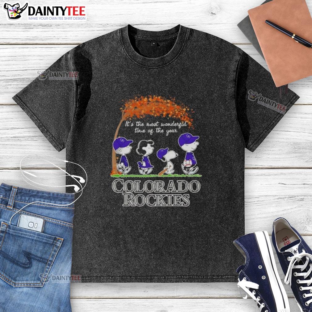 premium-colorado-rockies-x-peanuts-snoopy-and-friends-autumn-its-the-most-wonderful-time-of-the-year-washed-t-shirt Premium Colorado Rockies X Peanuts Snoopy and Friends autumn t-shirt featuring festive designs for the holiday season.
