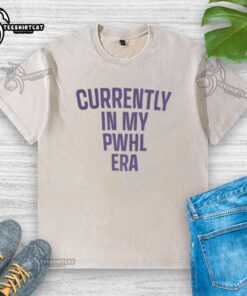 Premium Currently In My PWHL Era Washed T-Shirt featuring a trendy design, perfect for casual wear and fan apparel.