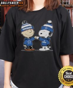 Premium Dallas Cowboys Snoopy and Charlie Brown Best Friends Ladies Tee featuring vibrant graphics and stylish design.