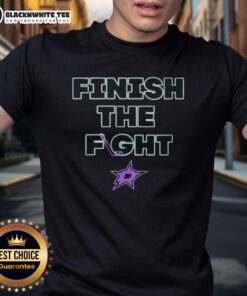 Alt Text: Premium Dallas Stars Hockey 'Finish The Fight' T-Shirt featuring team colors and logo, perfect for fans.