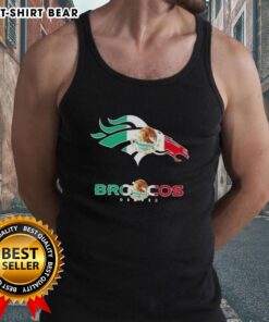 Premium Denver Broncos football tank top featuring a vibrant Mexican flag logo design for fans and sports enthusiasts.