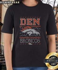 Premium Denver Broncos Holiday Ladies Tee featuring festive design, perfect for fans celebrating the season in style.