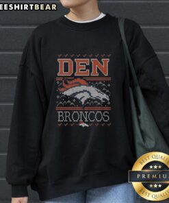 Alt Text: Premium Denver Broncos Holiday Sweatshirt featuring team colors and festive design, perfect for fans celebrating the season.