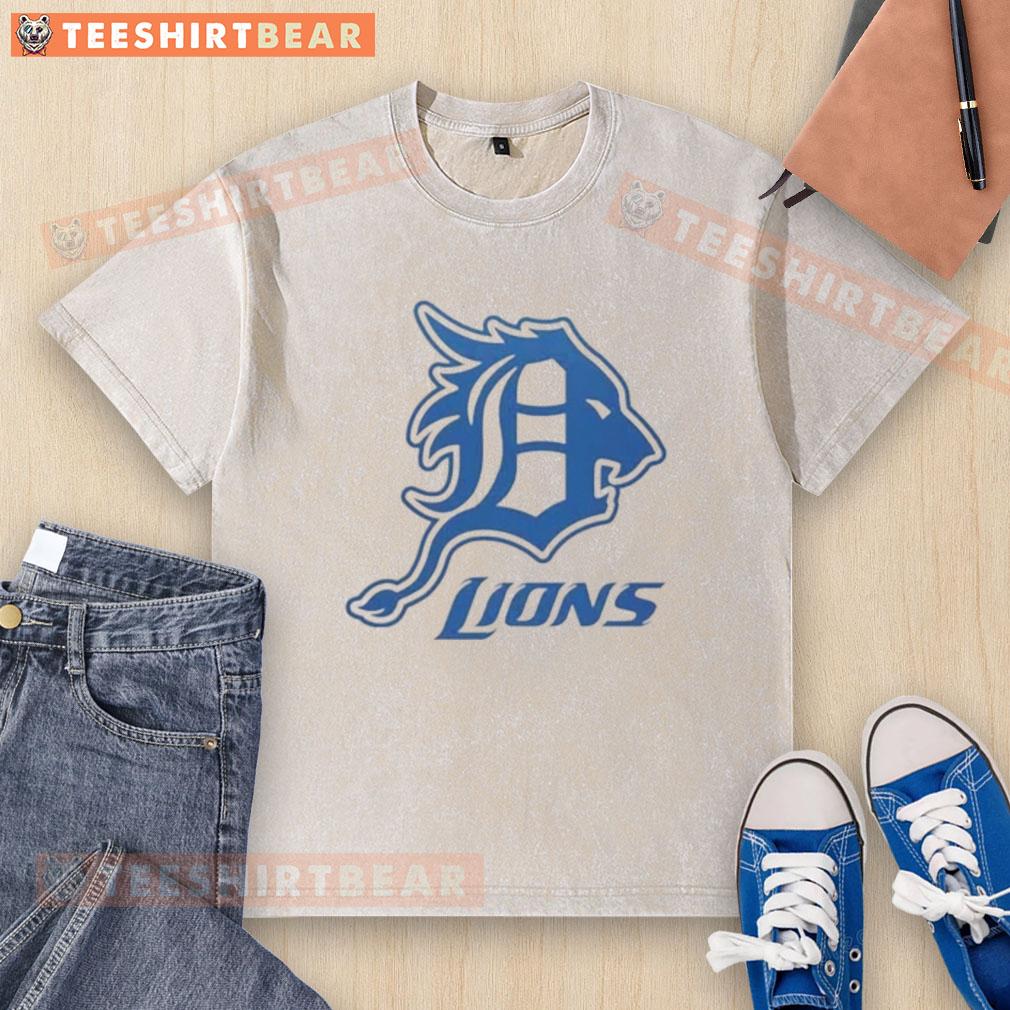 premium-detroit-tigers-detroit-lions-logo-washed-t-shirt Alt Text: Premium Detroit Tigers and Detroit Lions logo washed t-shirt featuring a soft fabric and vibrant team colors.
