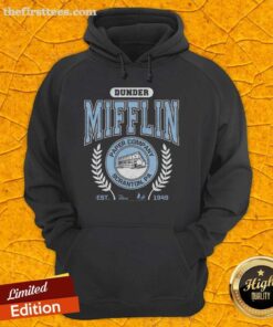 Alt Text: Premium Dunder Mifflin Paper Company hoodie from Scranton, PA, established 1949, inspired by The Office series.
