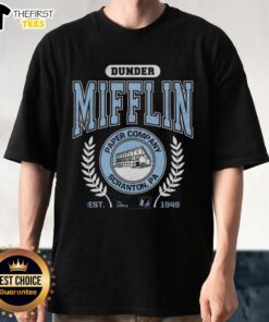 Premium Dunder Mifflin Paper Company T-Shirt from Scranton, PA, featuring 'The Office' logo, est. 1949 design.