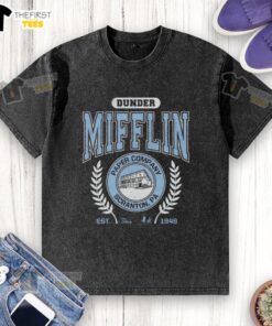 Premium Dunder Mifflin Paper Company washed t-shirt from The Office, established 1949, featuring a classic design.