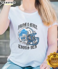 Alt Text: Premium Eminem X Detroit Lions helmet ladies tee showcasing stylish design and vibrant colors.