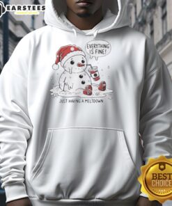Premium Everything Is Fine Meltdown Christmas Hoodie featuring festive design and cozy fit for holiday celebrations.