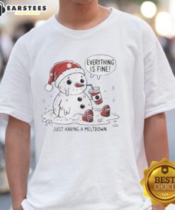 Alt Text: Premium Everything Is Fine Meltdown Christmas T-Shirt featuring a festive design perfect for holiday celebrations.
