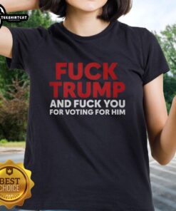 Premium ladies tee featuring bold 'F*ck Trump' graphic, perfect for expressing your political stance and style.