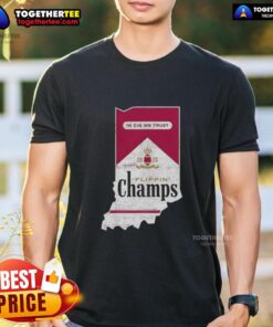 Alt Text: Premium Flippin' Champs 'In Cig We Trust' Indiana Hoosiers Football T-Shirt featuring vibrant team colors and logo.