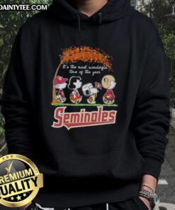 Alt Text: Premium Florida State Seminoles X Peanuts Snoopy and Friends autumn hoodie, perfect for celebrating fall festivities.
