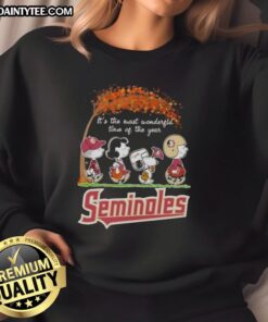 Alt Text: Premium Florida State Seminoles X Peanuts Snoopy sweatshirt featuring autumn designs, perfect for fall festivities.