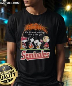 Premium Florida State Seminoles X Peanuts Snoopy And Friends Autumn T-Shirt, perfect for celebrating fall and fandom.