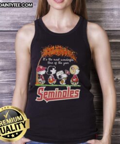 Premium Florida State Seminoles X Peanuts Snoopy tank top, perfect for autumn and celebrating 'It's The Most Wonderful Time.'
