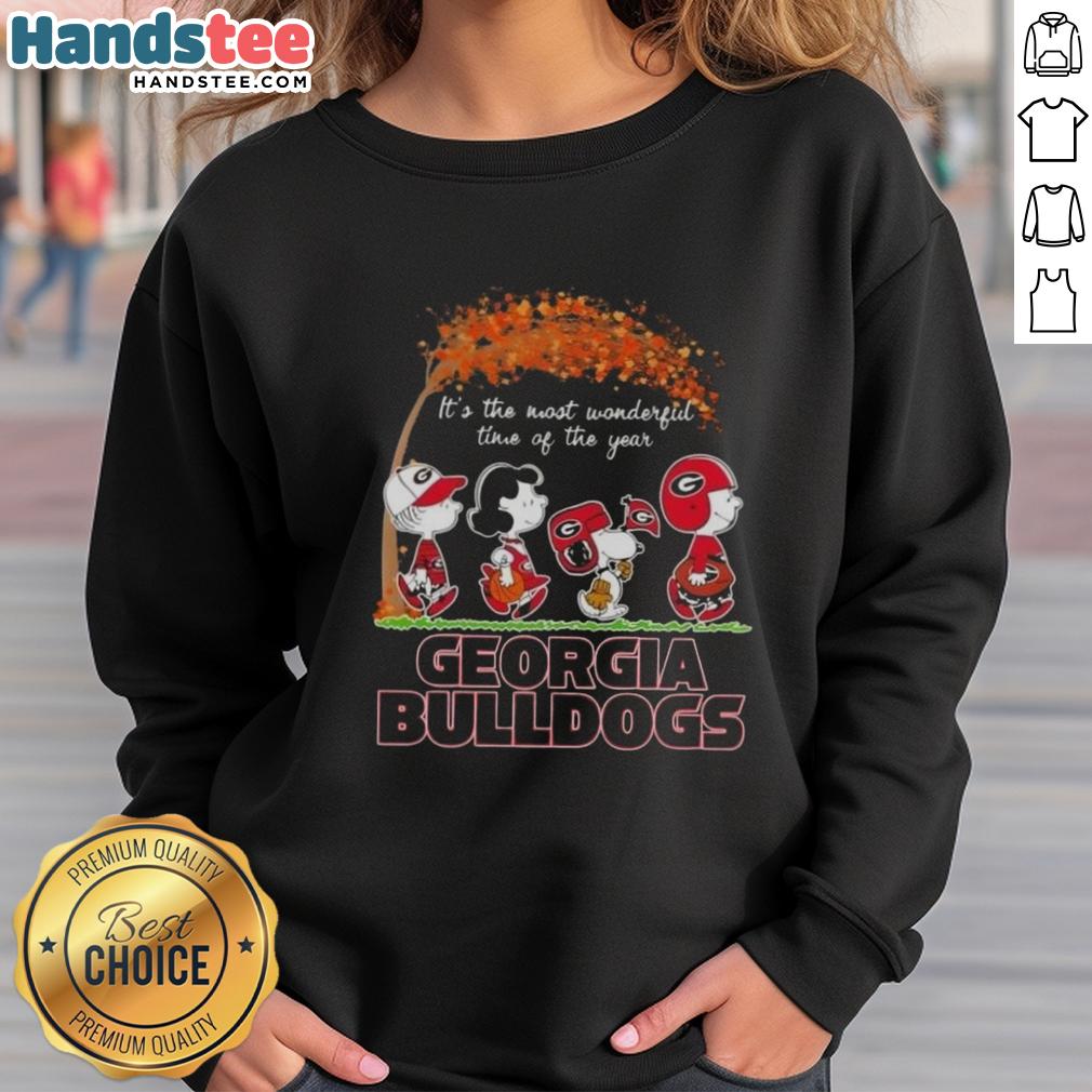 premium-georgia-bulldogs-x-peanuts-snoopy-and-friends-autumn-its-the-most-wonderful-time-of-the-year-sweatshirt Premium Georgia Bulldogs X Peanuts Snoopy sweatshirt celebrating autumn and the holidays, perfect for fans and festive cheer.