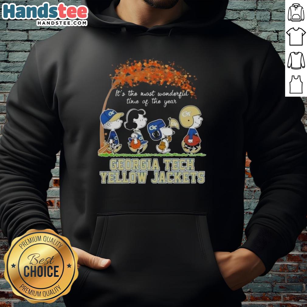 premium-georgia-tech-yellow-jackets-x-peanuts-snoopy-and-friends-autumn-its-the-most-wonderful-time-hoodie Premium Georgia Tech Yellow Jackets hoodie featuring Snoopy and friends, perfect for autumn festivities.