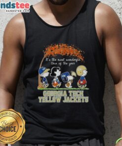 Premium Georgia Tech Yellow Jackets X Peanuts Snoopy tank top for autumn, celebrating the most wonderful time of the year.