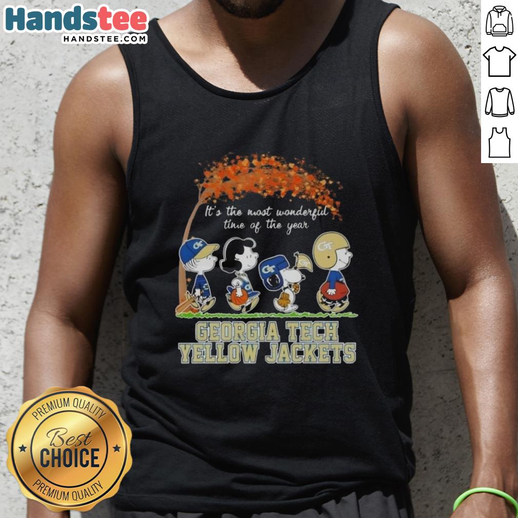 premium-georgia-tech-yellow-jackets-x-peanuts-snoopy-and-friends-autumn-its-the-most-wonderful-time-tank-top Premium Georgia Tech Yellow Jackets X Peanuts Snoopy tank top for autumn, celebrating the most wonderful time of the year.