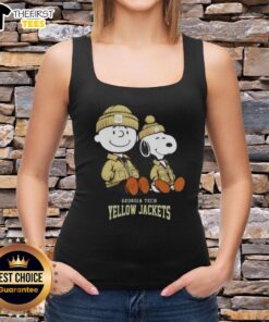 Premium Georgia Tech Yellow Jackets tank top featuring Snoopy and Charlie Brown, perfect for fans and summer wear.