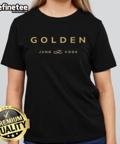 Alt Text: Premium Golden Bighit BTS Jung Kook Ladies Tee featuring vibrant design and comfortable fit for fans.