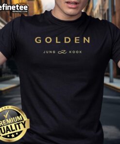 Alt Text: Premium Golden Bighit BTS Jung Kook T-Shirt featuring vibrant design and high-quality fabric for fans of BTS.