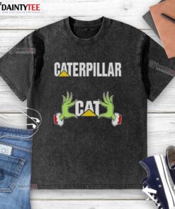 Alt Text: Premium Grinch Hands Love Caterpillar Christmas T-Shirt featuring festive design and vibrant colors for holiday cheer.