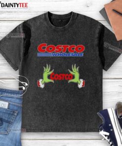 Premium Grinch Hands Love Costco Wholesale Christmas Washed T-Shirt featuring festive design and comfortable fit for holidays.