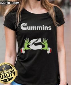 Premium Grinch Hands Love Cummins Christmas Ladies Tee featuring festive design and comfortable fit for holiday cheer.