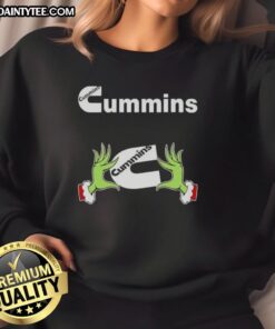 Premium Grinch Hands Love Cummins Christmas Sweatshirt featuring festive design perfect for holiday celebrations.