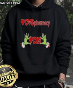 Alt Text: Premium Grinch Hands Love CVS Pharmacy Christmas Hoodie featuring festive design and cozy fit for holiday cheer.