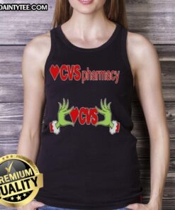 Premium Grinch Hands Love CVS Pharmacy Christmas Tank Top featuring festive design for holiday cheer.