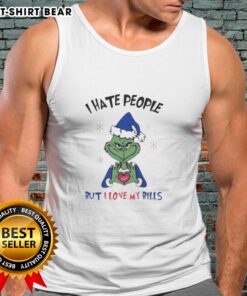 Premium Grinch tank top featuring 'I Hate People But I Love My Buffalo Bills' for a festive Christmas look.