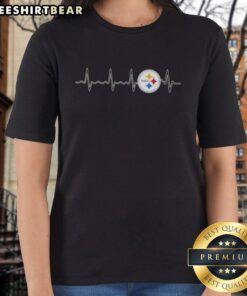 Premium Heartbeat Pittsburgh Steelers football logo graphic on a stylish ladies tee, perfect for fans.