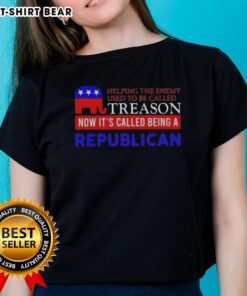 Alt Text: Premium ladies' tee featuring the slogan about treason and Republicans, perfect for political statement wear.