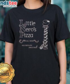 Alt Text: Premium Home Alone Little Nero's Pizza Ladies Tee featuring a fun design for movie fans and pizza lovers.