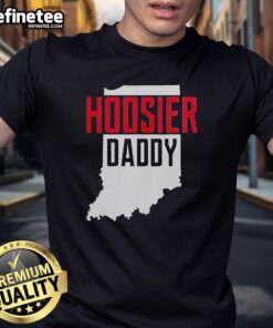 Alt Text: Premium Hoosier Daddy Indiana State Map T-Shirt featuring a stylish design of Indiana's map for proud Hoosier fans.