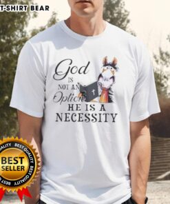 Premium Horse God T-Shirt featuring 'He Is Not An Option, He Is A Necessity' slogan for equestrian enthusiasts.