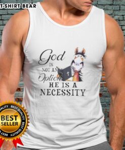 Premium horse tank top featuring 'God Is Not An Option, He Is A Necessity' design for equestrian enthusiasts.