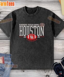 Alt Text: Premium Houston Cougars 2025 Texas Bowl logo on a washed t-shirt, perfect for fans and game day attire.