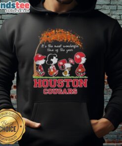 Premium Houston Cougars X Peanuts Snoopy hoodie celebrating autumn with vibrant colors, perfect for the most wonderful time of the year.