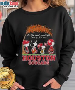 Alt Text: Premium Houston Cougars X Peanuts Snoopy and Friends autumn sweatshirt celebrating It's the Most Wonderful Time of the Year.