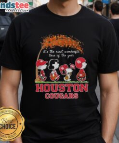 Premium Houston Cougars X Peanuts Snoopy and Friends autumn t-shirt celebrating 'It's The Most Wonderful Time of The Year.'