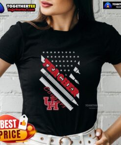Premium Houston Cougars X Teacher American Flag Ladies Tee featuring vibrant colors and stylish design for fans.