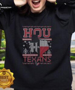 Premium Houston Texans holiday sweatshirt featuring team colors and logo, perfect for festive game day wear.